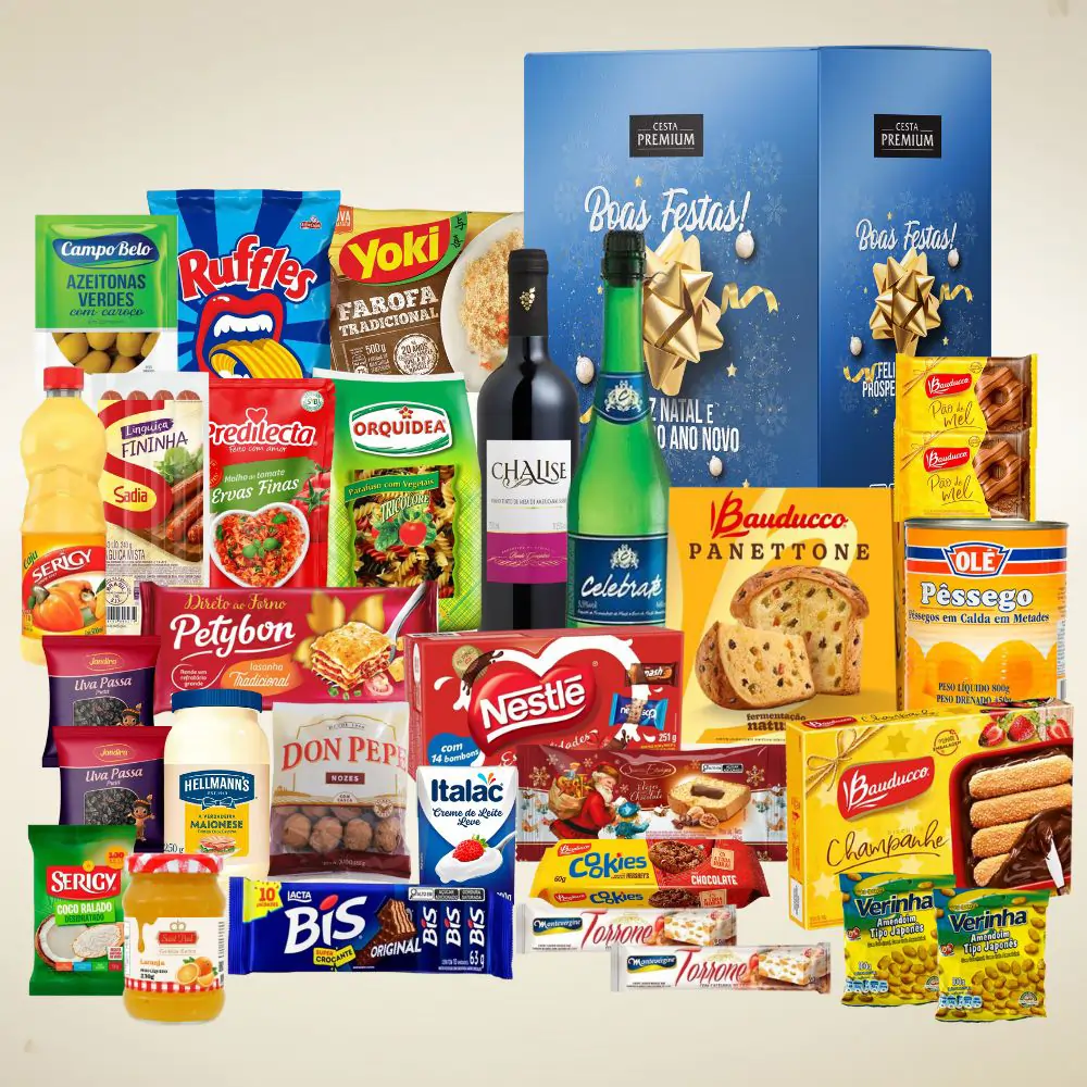 Cesta de Natal Esperança, 31 itens, com espumante e panettone Bauducco tradicional ideal para empresas e colaboradores