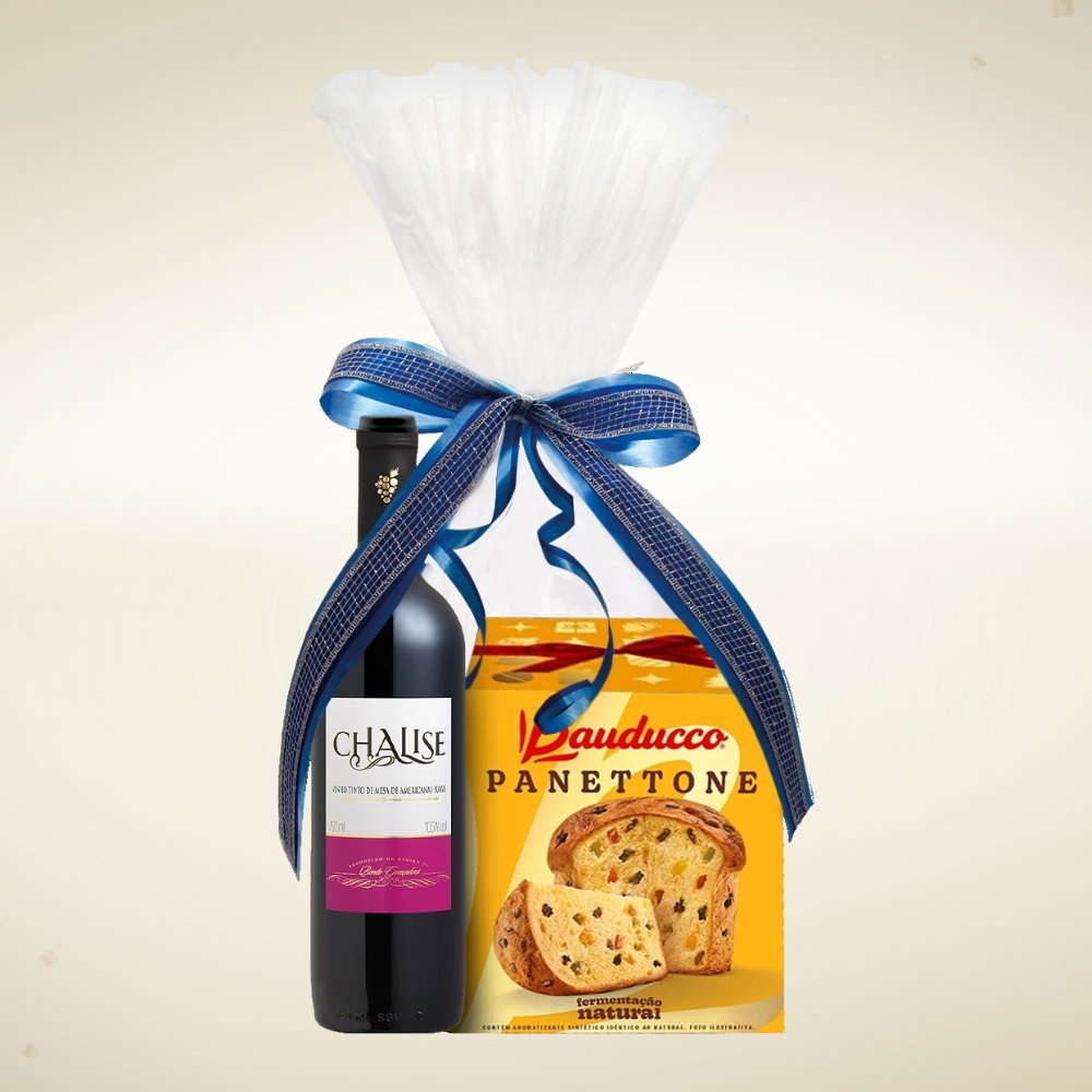 Kit de Natal com vinho Chalise e Panettone Bauducco de frutas cristalizadas