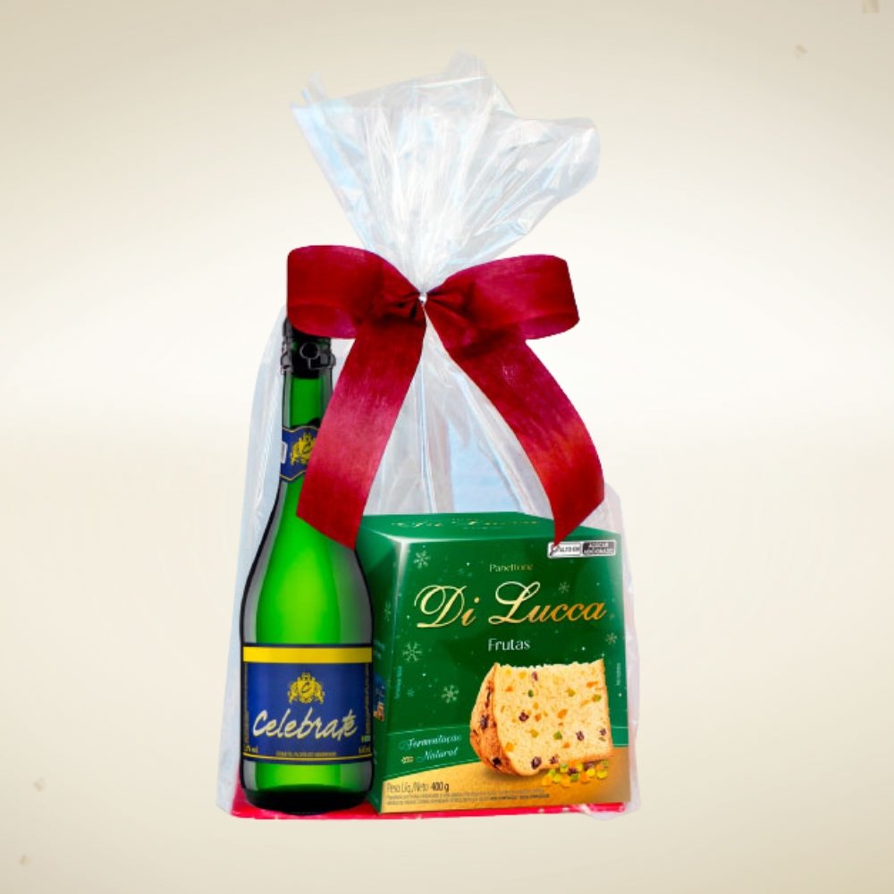Kit de Natal com Espumante Celebrate e panettone Santa Edwiges de frutas cristalizadas
