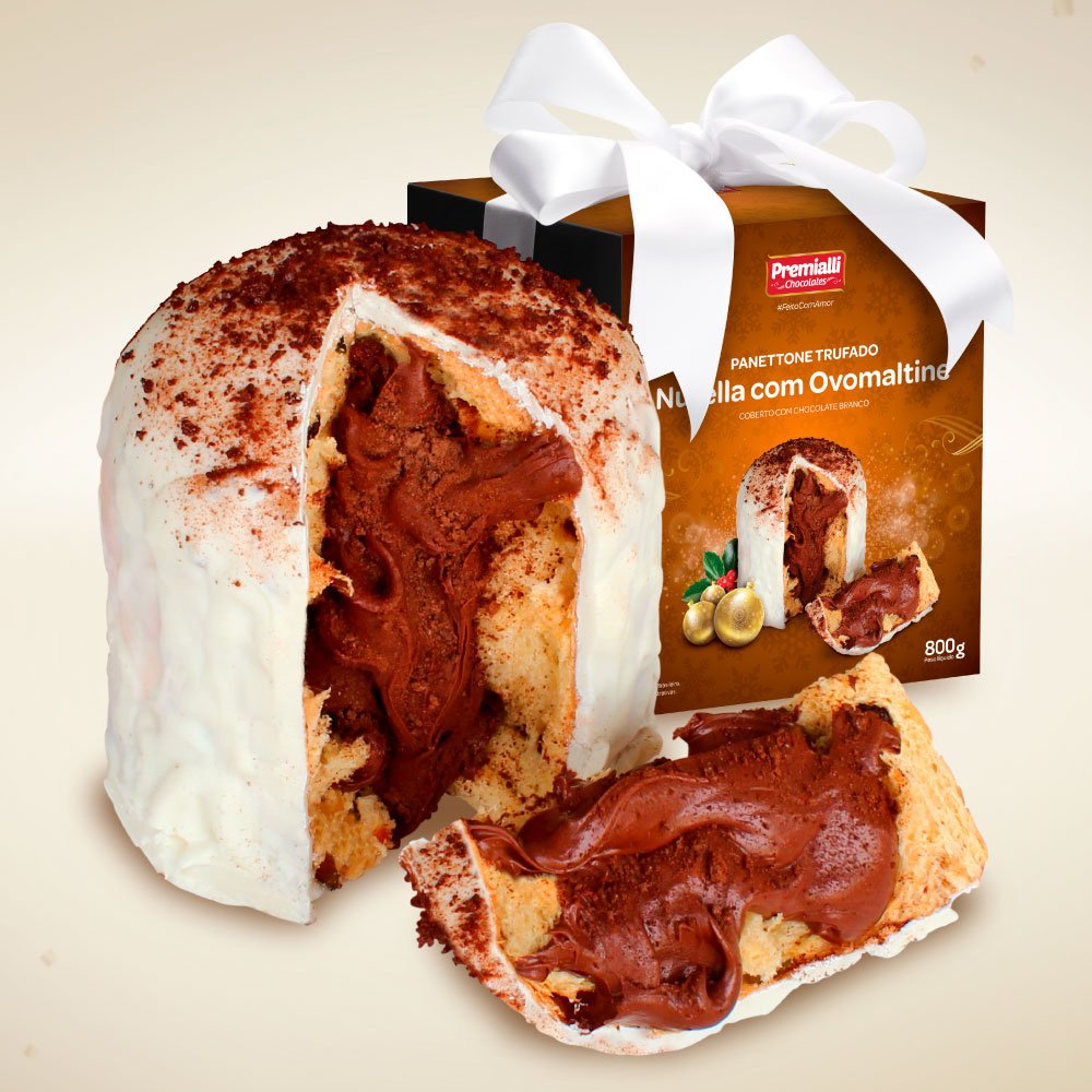 PANETTONE TRUFADO DE OVOMALTINE COM NUTELLA - PREMIALLI CHOCOLATES