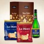 Cesta de Natal com 1 Panettone de Frutas, 1 Panettone de Chocolate e Espumante